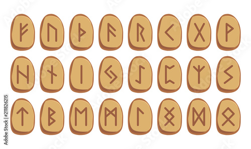 Old Norse Scandinavian runes set. Runic alphabet, futhark. Stones. Icelandic, German and Anglo-Saxon vector symbols. Sign, icon. Fehu, Raidu, Wunju, Hagalaz, Naudiz, Berkana, Ehwaz, Mannaz, Laguz