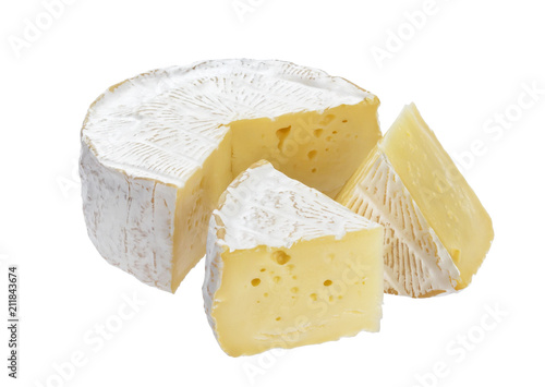 Camembert cheese isolated on white background with clipping path