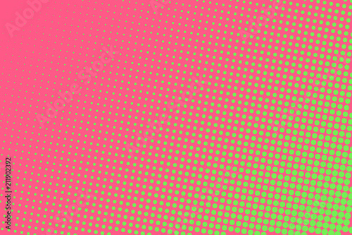 Pink-green halftone background. Digital gradient. Abstract backdrop with circles, point, dots.