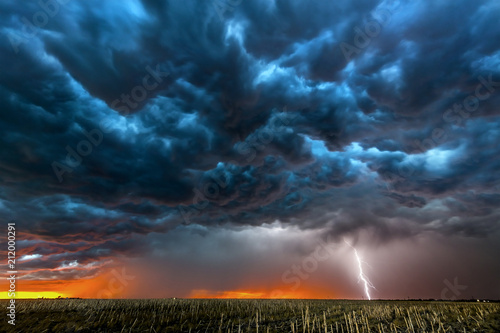 Lightning storm over field in Roswell New Mexico.