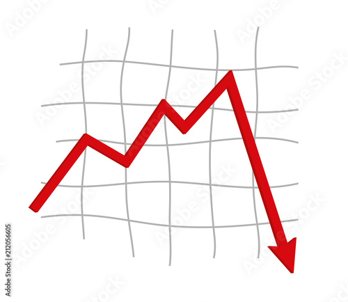 Illustration Aktienkurse fallend: Graph mit rotem Pfeil nach unten