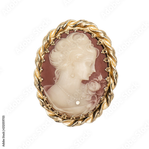 Vintage brooch woman face white background