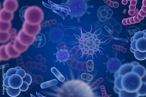 Vector abstract background with viruses, microbes