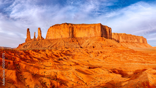 Monument valley landscape view with rock formations and textured foreground