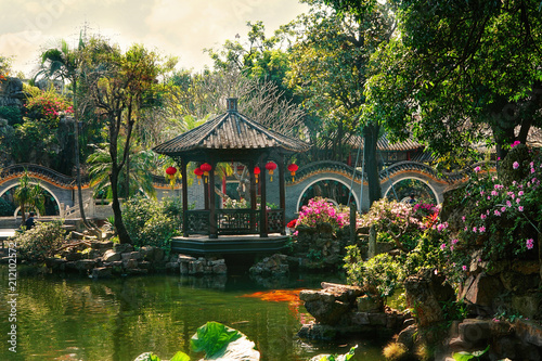 Qinghui Garden is located in Daliang, Shunde, Foshan City, Guangdong Province, China. It is one of the famous representative of Lingnan gardens. Fragment of decor.