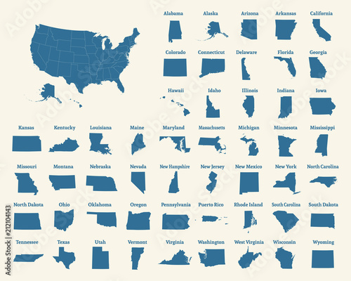 Outline map of the United States of America. States of the USA. Vector illustration.