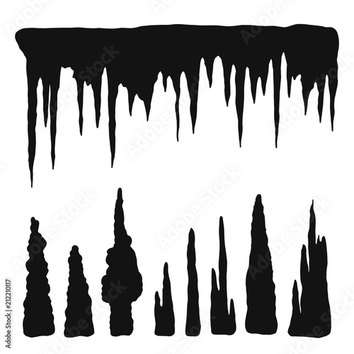 stalactites vector silhouette black. natural cave formations isolated