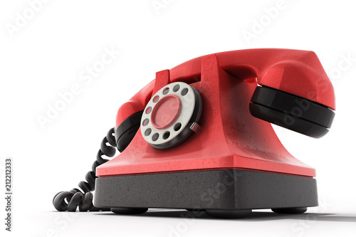 Hot line concept Red vintage telephone taking a call ideal for contact page 3d render on white