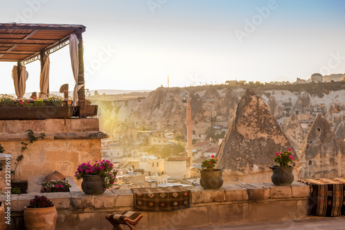 Terrace on the roof of the old city in the early morning. Turkey. To Goreme. Cappadocia. 