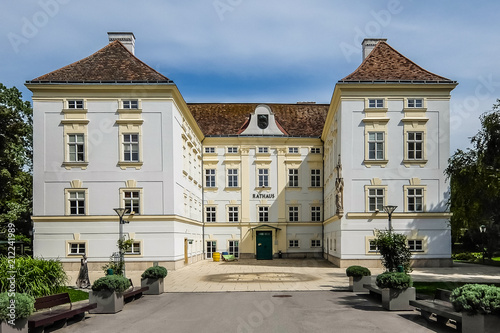 Bad Voslau, Austria. View of Bad Voslau (Bad Vöslau or Bad Voeslau) town hall (Rathaus).