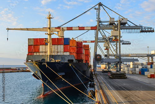 Container ship moored at port