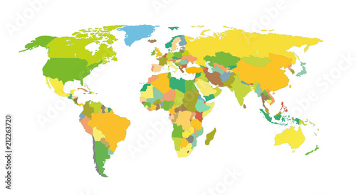 Detailed colorful world map. Vector illustration