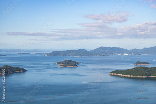 Landscape of islands and ships on the seto inland sea,Takamatsu,Kagawa,sikoku,japan