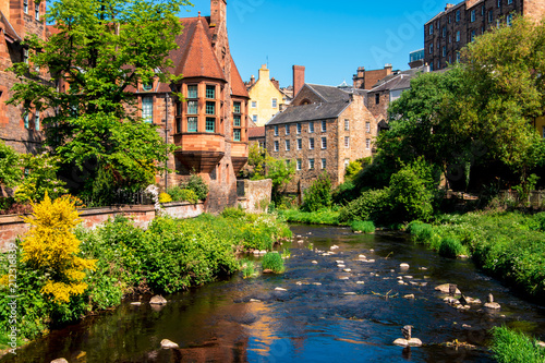 View of Dean village and water of Leith, Edinburgh, UK.