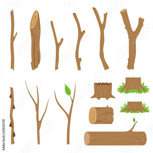Hemp, logs, branches and sticks of forest trees. Vector illustration