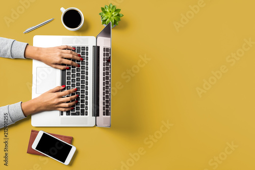 Woman working on laptop. Business background