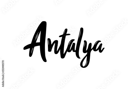 Antalya handwritten calligraphy name of the city. Hand drawn brush calligraphy. City lettering design. Vector Template.