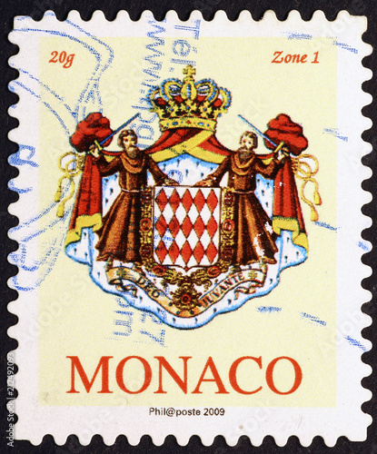 Principality of Monaco Coat of arms on postage stamp