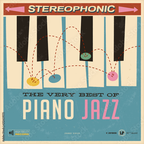 Vector Vintage Style Fictive Album cover - The Very Best of Piano Jazz - Grunge effects can be easily removed for a brand new, clean design.