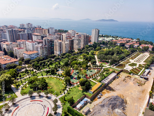 Aerial Drone View of Goztepe 60th Year Park located in Kadikoy, Istanbul.