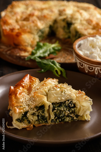 Burek or borek, balkanian puff pastry with spinach. 