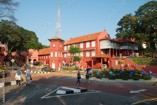 Red Square with town hall of Melaka city centre, the UNESCO heritage site, Malaysia