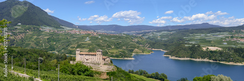 View at Cles Castle and lake of Santa Giustina