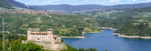 View at Cles Castle and lake of Santa Giustina