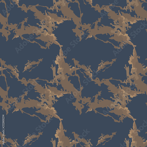 Military camouflage seamless pattern in different shades of brown and blue colors