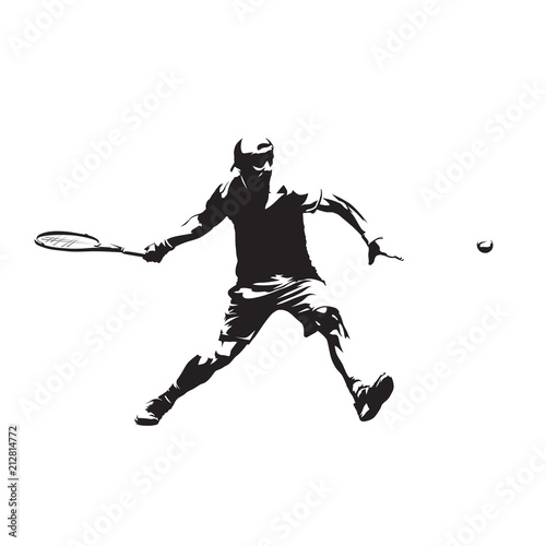 Tennis player isolated vector drawing, abstract silhouette. Forehand. Individual sport, active people