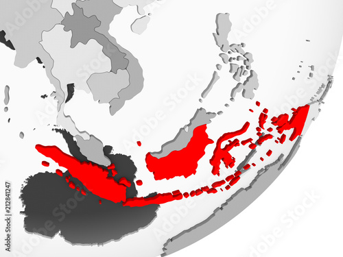 Indonesia in red on grey map
