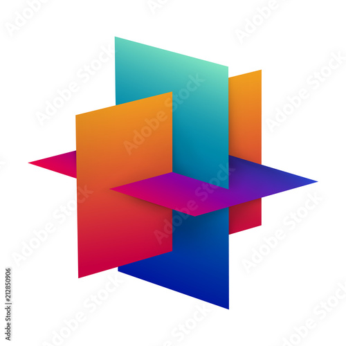 Abstract Interlocking Colorful Rectangles. Three Dimensional Symbol Design Isolated on White Background. EPS10 Vector.