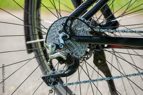 close up of a bicycle derailleur