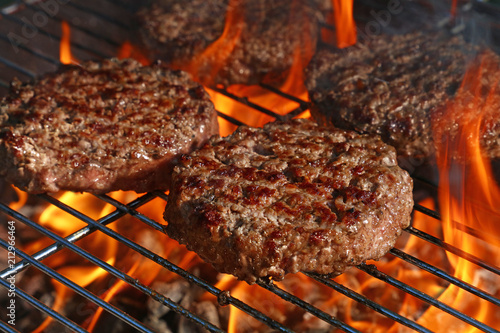 Beef burger for hamburger on barbecue flame grill