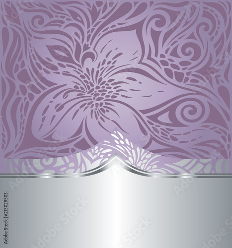 Floral wedding violet vector holiday background trendy fashion design with silver copy space