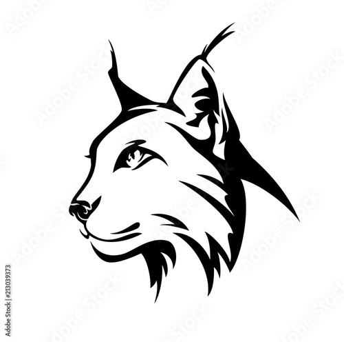 lynx profile head - wild cat side view black and white vector portrait
