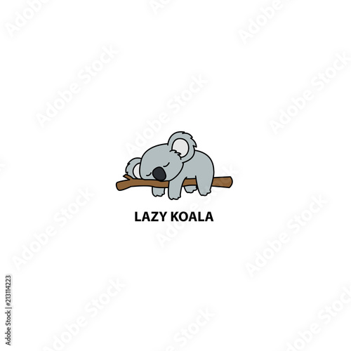 Lazy koala sleeping on a branch cartoon, vector illustration