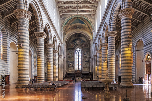 Orvieto, Italy - Interior of the Duomo di Orvieto cathedral at Piazza Duomo square in old time historic quarter