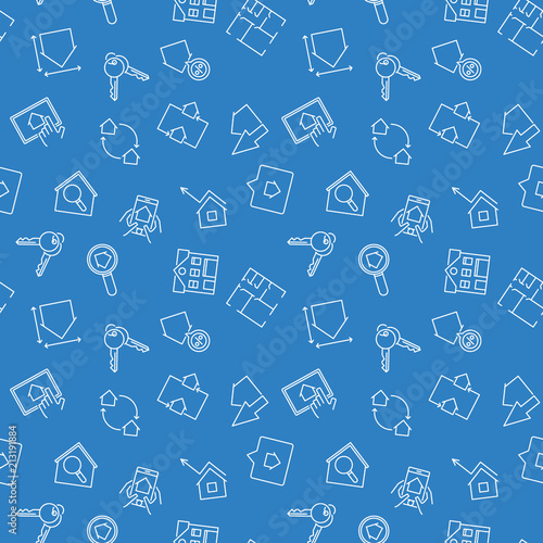 Blue Real Estate vector seamless pattern