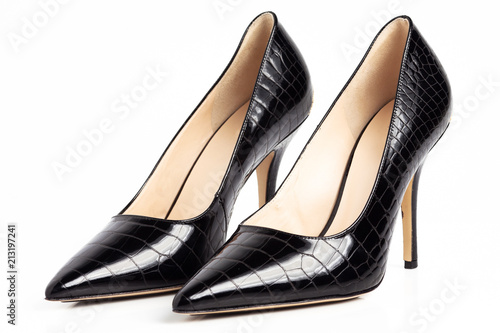 Black high heel shoes isolated on a white background. 