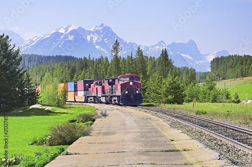 Freight train moves from Vancouver to Calgary.