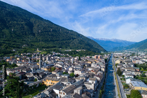 Valtellina, City of Tirano. Aerial shot