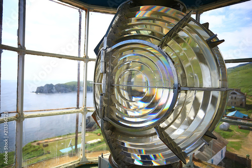 lamp of the lighthouse / glass large lamp on the sea lighthouse, large light source, industrial lighthouse