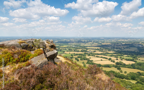 Rocky outcrop at Bosley cloud in cheshire with view over the plains