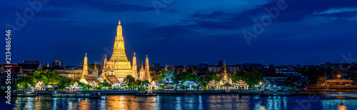 Wide panorama of Wat Arun temple, Bangkok, Thailand