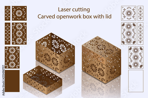 Laser cutting. Carved openwork box with lid