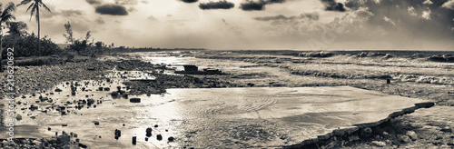 Panoramic black and white view of guanabo beach after irma hurricane