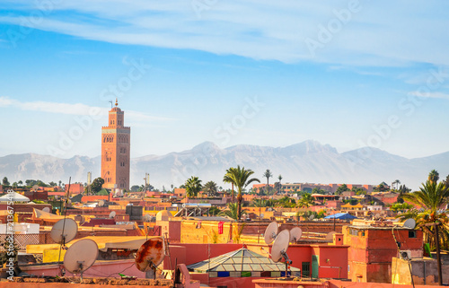 Panoramic view of Marrakech and old medina, Morocco