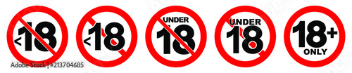 Under 18 not allowed sign. Number eighteen in red crossed circle.