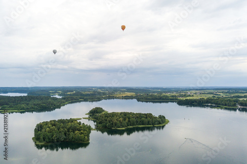 Drone aerial view of lake Galve, Trakai Lithuania